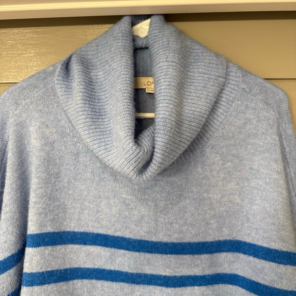 LOFT Womens XL‎ Light Blue Striped Oversized Cowl Neck Pullover Sweater Cozy - Picture 3 of 9